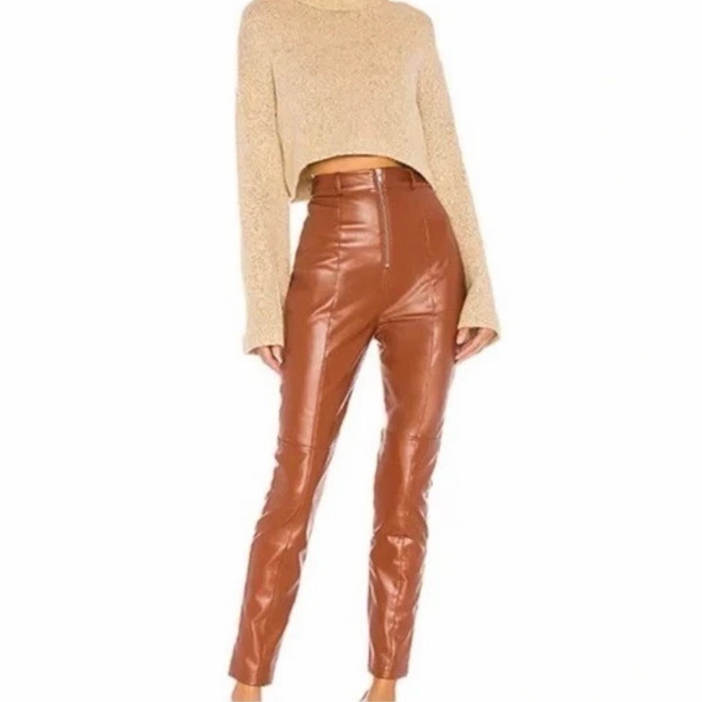 Lovers And Friends Georgie Faux Leather Pants Chestnut Brown Revolve -Small